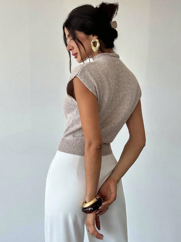 Elegant High Neck Loose Casual Versatile Sleeveless Knit Sweater