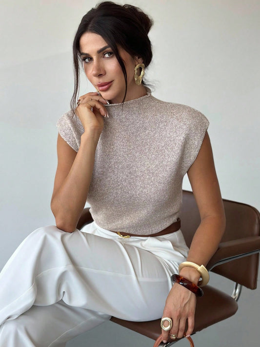 Elegant High Neck Loose Casual Versatile Sleeveless Knit Sweater