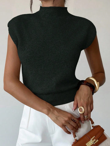 Elegant High Neck Loose Casual Versatile Sleeveless Knit Sweater