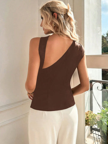 Firerie Elegant Asymmetric Collar Solid Color Shirt