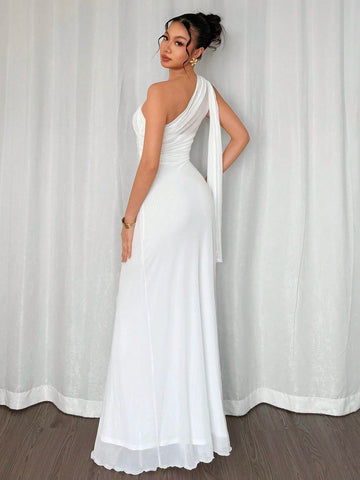 Asymmetrical Neck Bodycon Maxi Dress