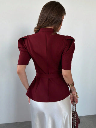 Short-Sleeved Adjustable Waist Belt Coat