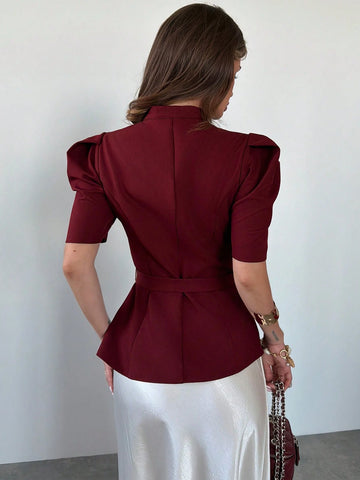 Short-Sleeved Adjustable Waist Belt Coat