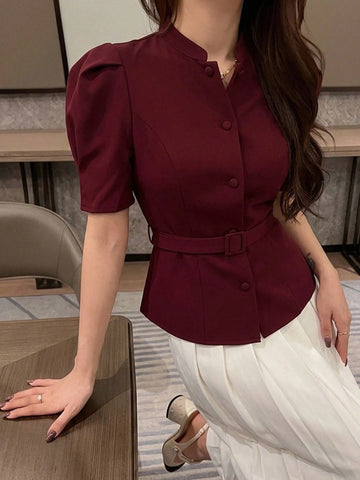 Short-Sleeved Adjustable Waist Belt Coat