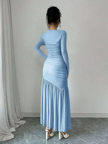 Women's Long Sleeve Round Neck Mesh Dress