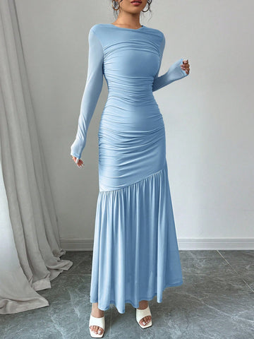 Women's Long Sleeve Round Neck Mesh Dress