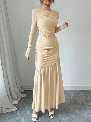 Women's Long Sleeve Round Neck Mesh Dress