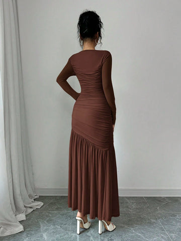 Women's Long Sleeve Round Neck Mesh Dress