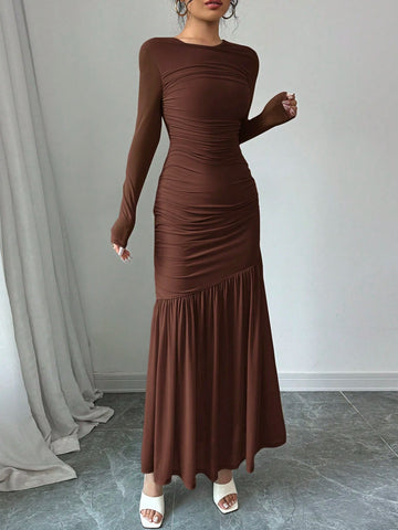 Women's Long Sleeve Round Neck Mesh Dress