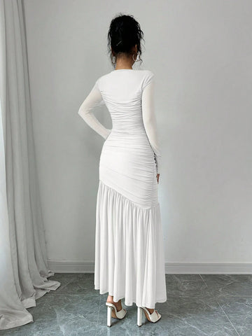 Women's Long Sleeve Round Neck Mesh Dress