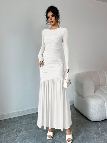 Women's Long Sleeve Round Neck Mesh Dress