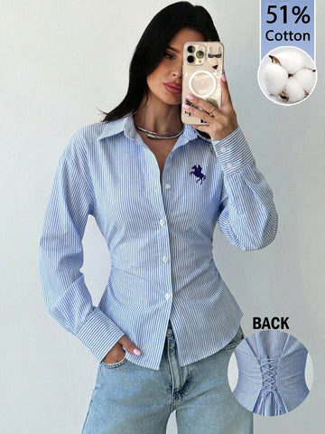 Women's White Long Sleeve Tie-Waist Shirt