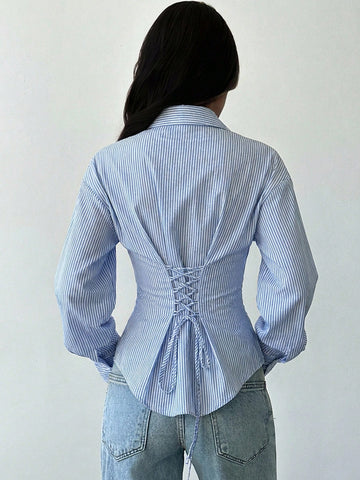 Women's White Long Sleeve Tie-Waist Shirt