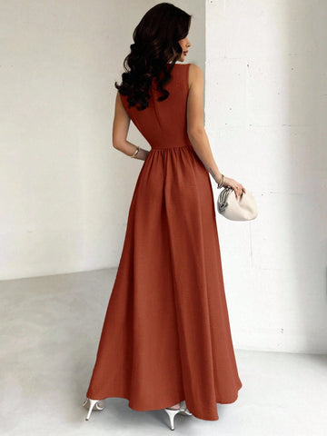 Firerie Women's Blue Waist Cinched A-Line Maxi Dress