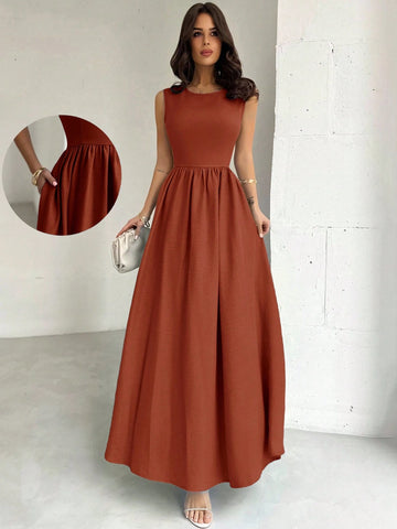 Firerie Women's Blue Waist Cinched A-Line Maxi Dress