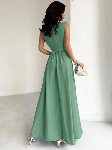 Firerie Women's Blue Waist Cinched A-Line Maxi Dress