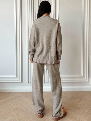 Women's Casual Loose Contrast Color Knit Sweater Set