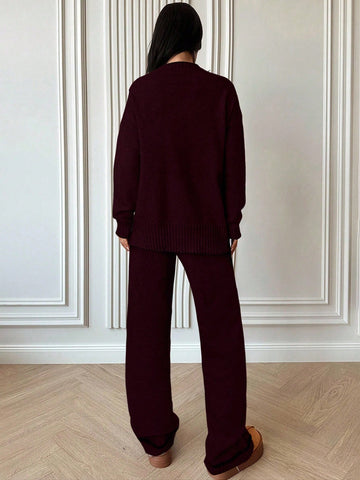 Women's Casual Loose Contrast Color Knit Sweater Set