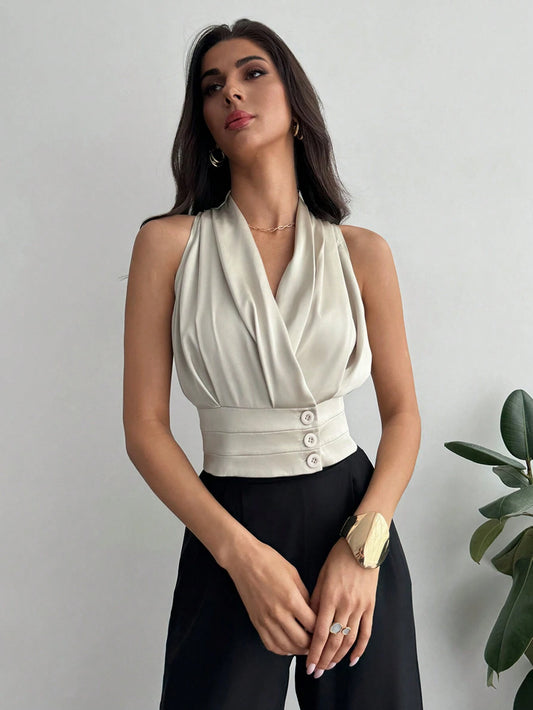Women's Elegant And Commuting Silk-Like Button Decorated Waist Slimming Shirt