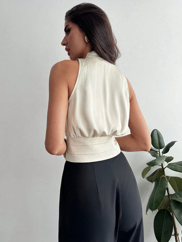 Women's Elegant And Commuting Silk-Like Button Decorated Waist Slimming Shirt