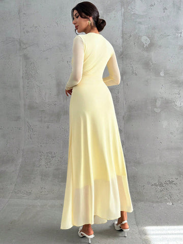 Women's Elegant Vintage Mesh Pleated A-Line Maxi Dress