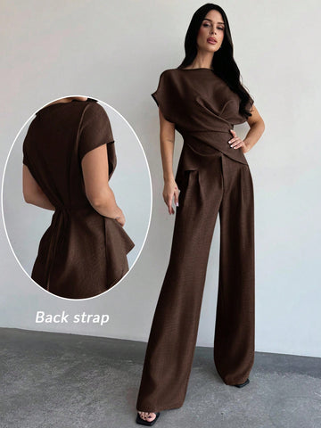 Women's Elegant Commuter Wrap Bustier Corset Top And Flare Leg Pants