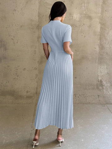 Dress With Draped, Asymmetrical Hem And Pleated Details