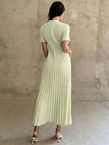 Dress With Draped, Asymmetrical Hem And Pleated Details