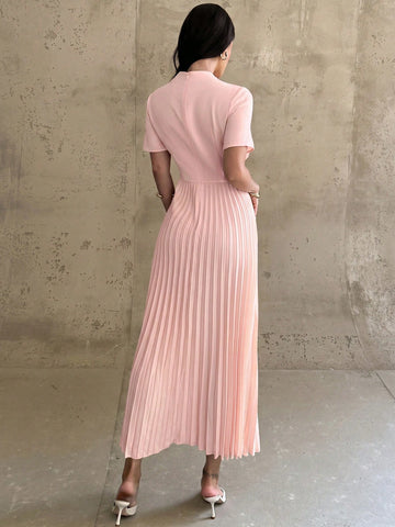 Dress With Draped, Asymmetrical Hem And Pleated Details