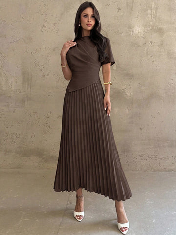 Dress With Draped, Asymmetrical Hem And Pleated Details