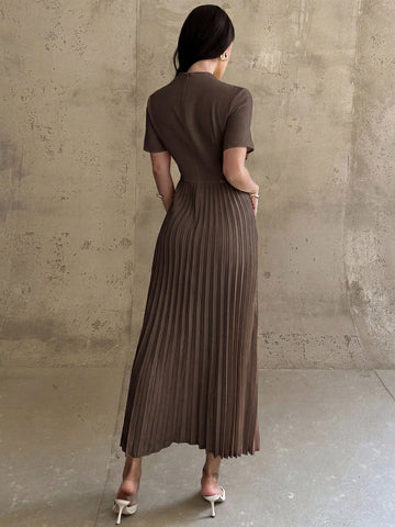 Dress With Draped, Asymmetrical Hem And Pleated Details