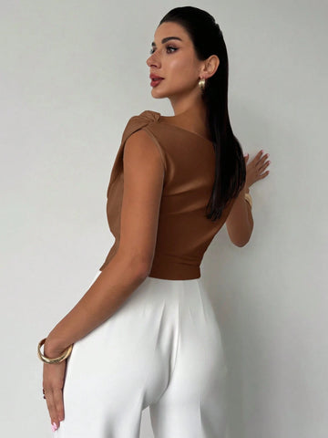 One Shoulder Asymmetrical Ruffled Cropped Top
