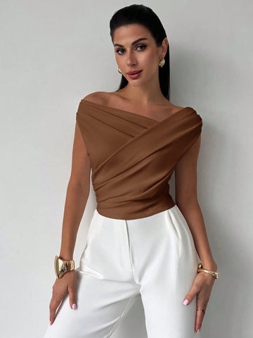 One Shoulder Asymmetrical Ruffled Cropped Top