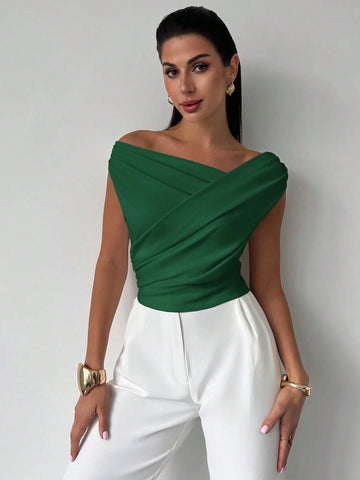 One Shoulder Asymmetrical Ruffled Cropped Top