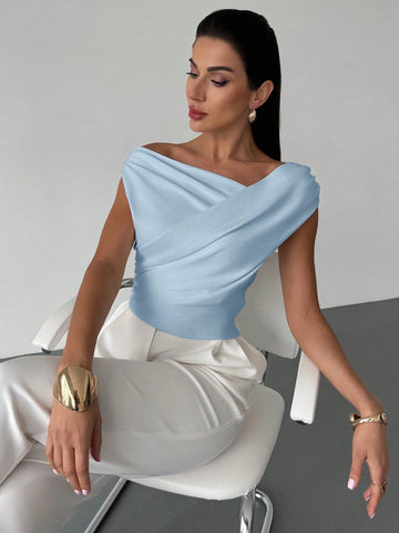 One Shoulder Asymmetrical Ruffled Cropped Top
