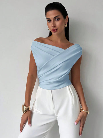 One Shoulder Asymmetrical Ruffled Cropped Top