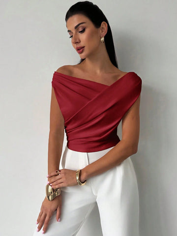 One Shoulder Asymmetrical Ruffled Cropped Top