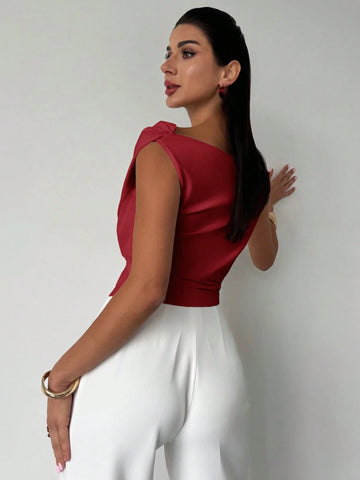 One Shoulder Asymmetrical Ruffled Cropped Top