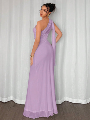 Asymmetrical Neck Bodycon Maxi Dress