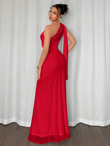 Asymmetrical Neck Bodycon Maxi Dress