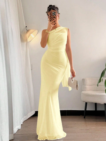 Asymmetrical Neck Bodycon Maxi Dress
