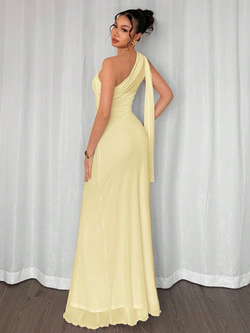 Asymmetrical Neck Bodycon Maxi Dress