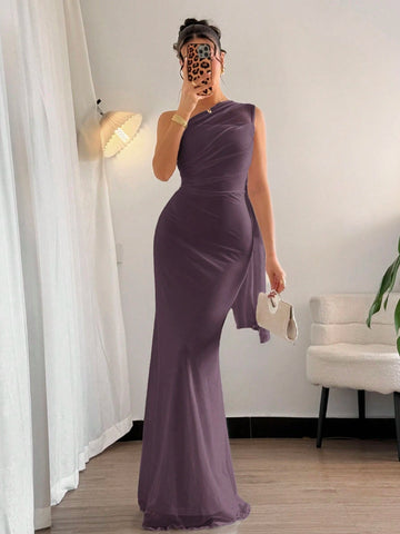 Asymmetrical Neck Bodycon Maxi Dress