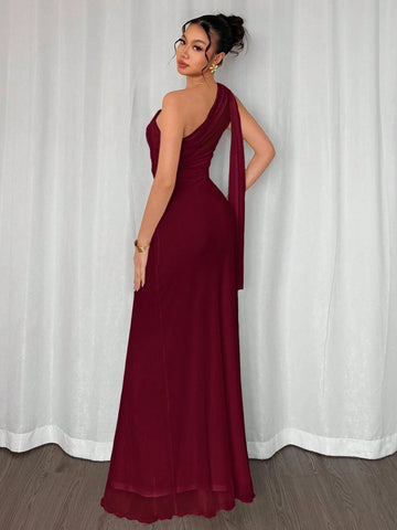 Asymmetrical Neck Bodycon Maxi Dress