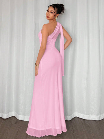 Asymmetrical Neck Bodycon Maxi Dress