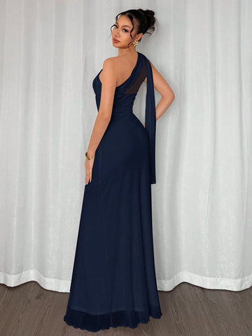 Asymmetrical Neck Bodycon Maxi Dress