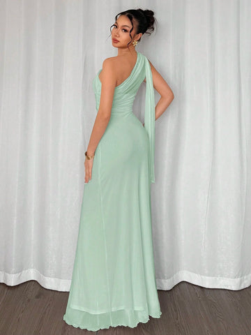 Asymmetrical Neck Bodycon Maxi Dress