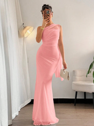 Asymmetrical Neck Bodycon Maxi Dress