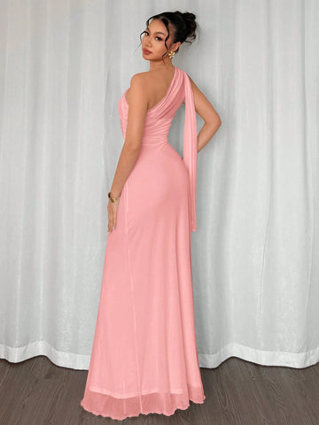 Asymmetrical Neck Bodycon Maxi Dress