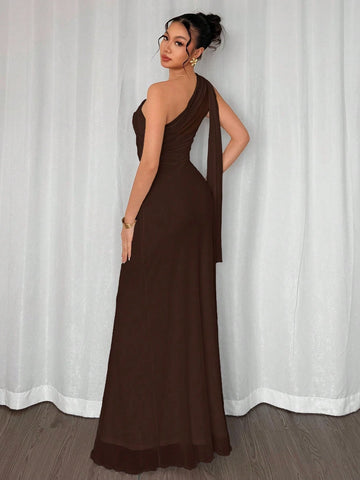 Asymmetrical Neck Bodycon Maxi Dress